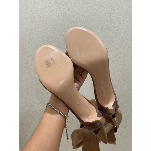 Gianvito Rossi Light Pink Velvet Heels Bow Ribbon Ankle Tie size 9.5 - Picture 7 of 10